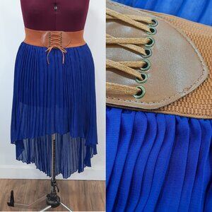 Bright blue high low skirt w/ corset waistband - BB Couture brand